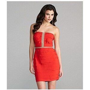 GIANNI BINI Red Grey Strapless Tiered Jacob Dress - M